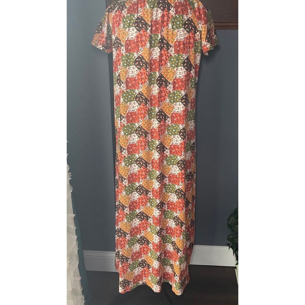 Vintage Handmade Floral Patchwork Maxi Dress Orange Green Cottagecore Boho Gown
